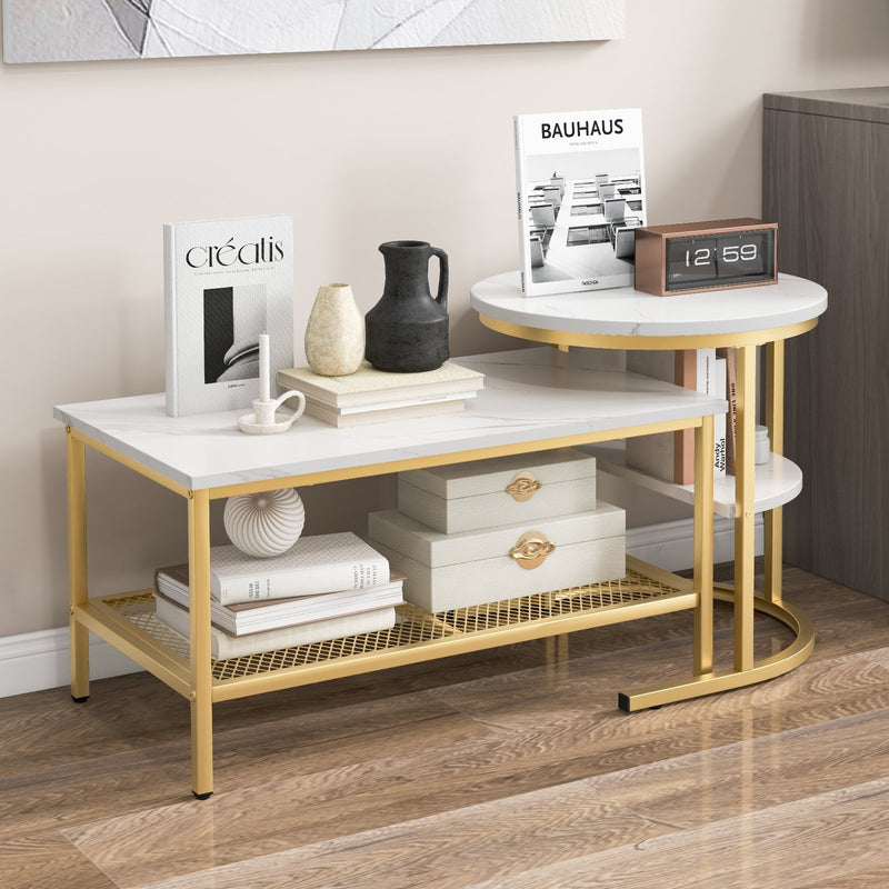*Set of 2 Nesting Coffee Table with Extra Storage Shelf for Living Room - Golden