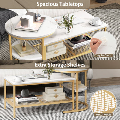*Set of 2 Nesting Coffee Table with Extra Storage Shelf for Living Room - Golden