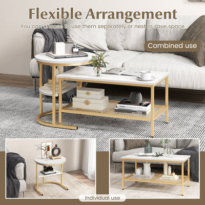 *Set of 2 Nesting Coffee Table with Extra Storage Shelf for Living Room - Golden