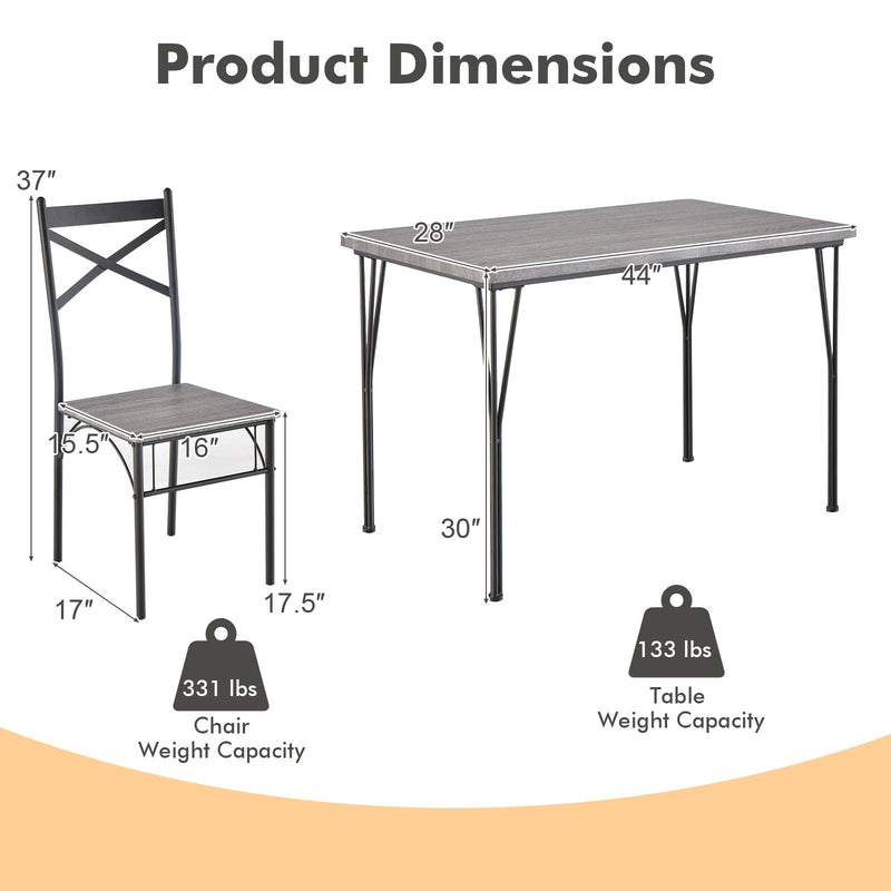 5 Pieces Dining Table Set with Metal Frame for Kitchen Dining Room-Gray