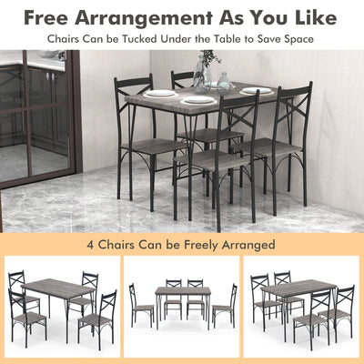 5 Pieces Dining Table Set with Metal Frame for Kitchen Dining Room-Gray