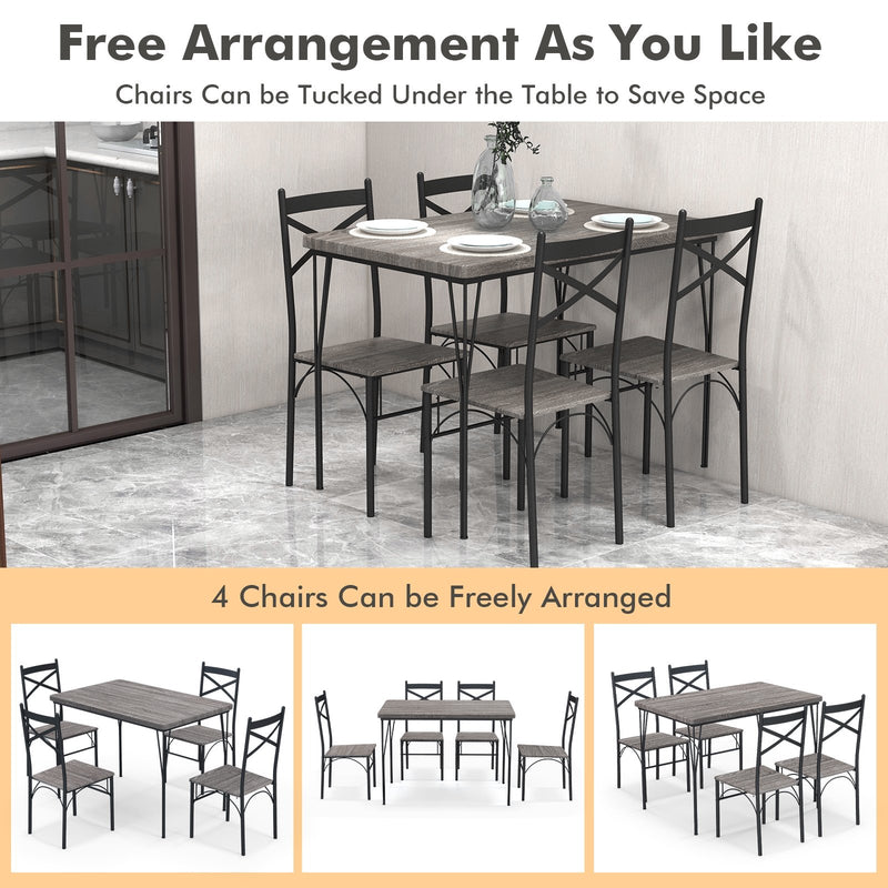 5 Pieces Dining Table Set with Metal Frame for Kitchen Dining Room-Gray