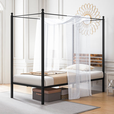Queen Size Canopy Bed Frame with Under Bed Storage-Twin Size