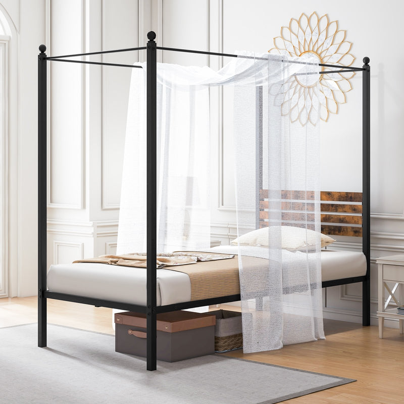 Queen Size Canopy Bed Frame with Under Bed Storage-Twin Size