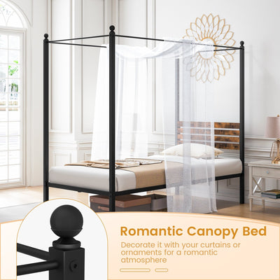 Queen Size Canopy Bed Frame with Under Bed Storage-Twin Size