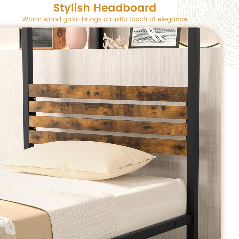 Queen Size Canopy Bed Frame with Under Bed Storage-Twin Size