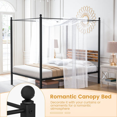 Queen Size Canopy Bed Frame with Under Bed Storage-Full Size