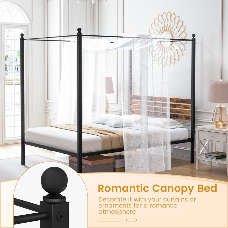Queen Size Canopy Bed Frame with Under Bed Storage-Full Size