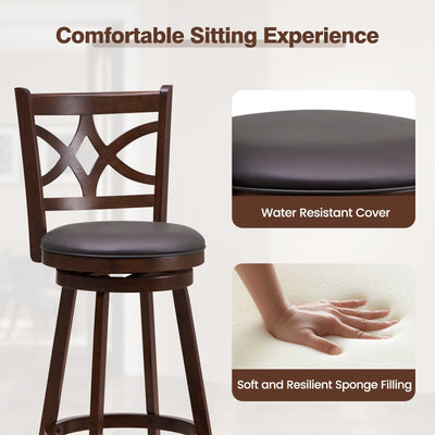 360° Swivel Bar Chairs with Leather Cushioned Seat and Rubber Wood Frame-30 inch