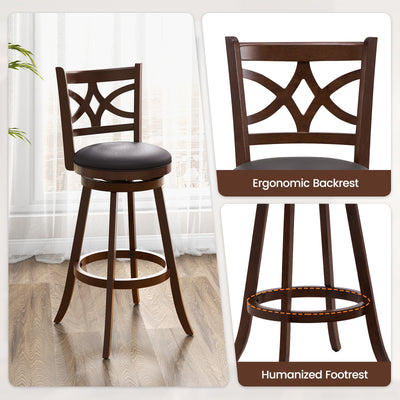 360° Swivel Bar Chairs with Leather Cushioned Seat and Rubber Wood Frame-30 inch