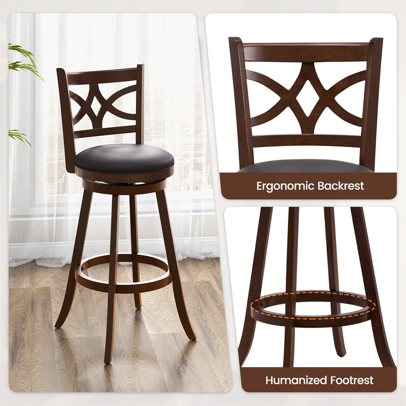 360° Swivel Bar Chairs with Leather Cushioned Seat and Rubber Wood Frame-30 inch