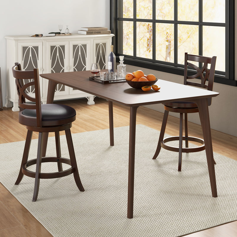 360° Swivel Bar Chairs with Leather Cushioned Seat and Rubber Wood Frame-24 inch