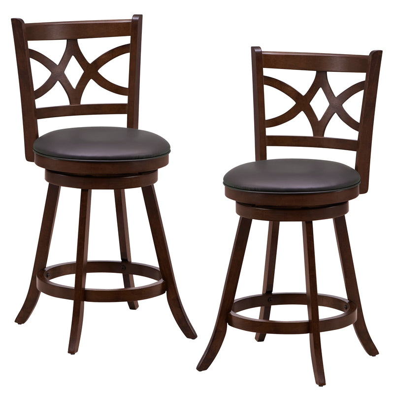 360° Swivel Bar Chairs with Leather Cushioned Seat and Rubber Wood Frame-24 inch