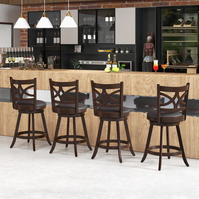 360° Swivel Bar Chairs with Leather Cushioned Seat and Rubber Wood Frame-24 inch