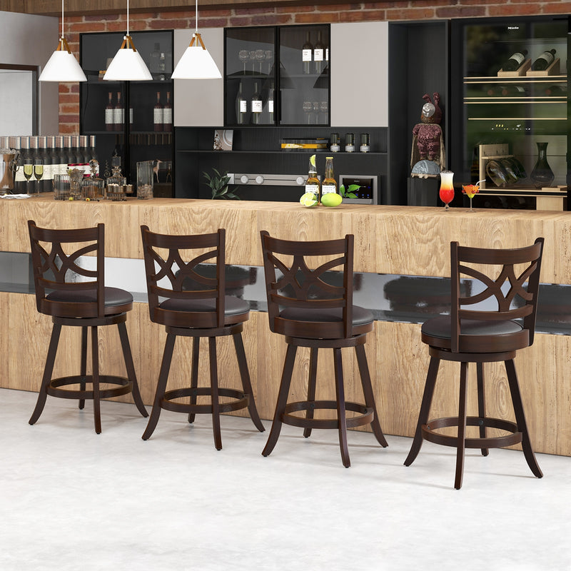 360° Swivel Bar Chairs with Leather Cushioned Seat and Rubber Wood Frame-24 inch