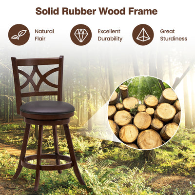 360° Swivel Bar Chairs with Leather Cushioned Seat and Rubber Wood Frame-24 inch