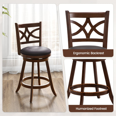 360° Swivel Bar Chairs with Leather Cushioned Seat and Rubber Wood Frame-24 inch