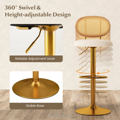 2 Pieces Bar Chairs with PE Rattan Backrest-360°Swivel and Height Adjustable