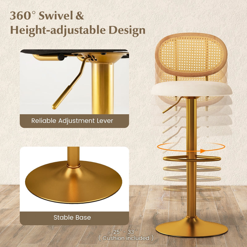 2 Pieces Bar Chairs with PE Rattan Backrest-360°Swivel and Height Adjustable