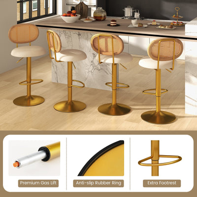 2 Pieces Bar Chairs with PE Rattan Backrest-360°Swivel and Height Adjustable