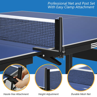 9 x 5 Feet Foldable Table Tennis Table with Quick Clamp Net and Post Set