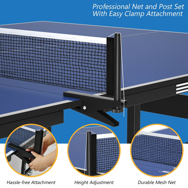 9 x 5 Feet Foldable Table Tennis Table with Quick Clamp Net and Post Set