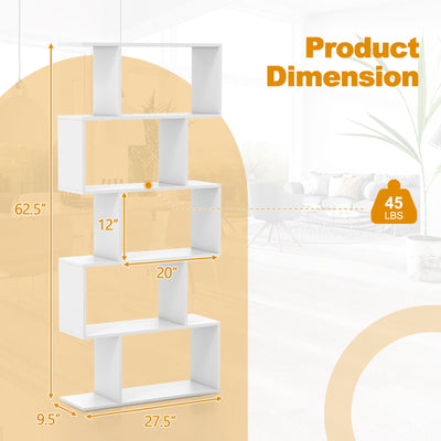 5-Tier Bookshelf with Anti-Toppling Device for Living Room Home Office-White