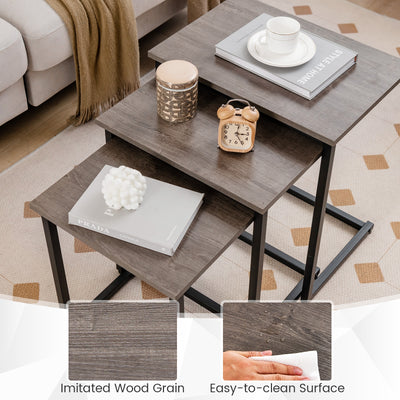 3 Pieces Multifunctional Coffee End Table Set-Oak