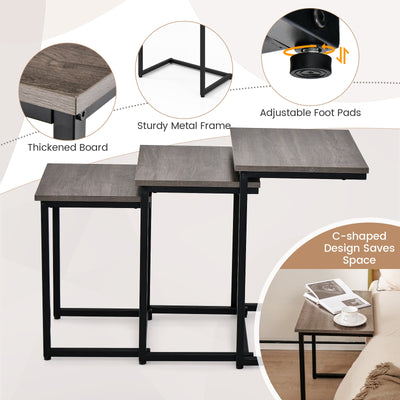 3 Pieces Multifunctional Coffee End Table Set-Oak