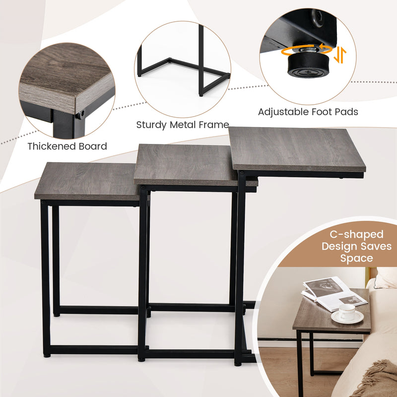 3 Pieces Multifunctional Coffee End Table Set-Oak