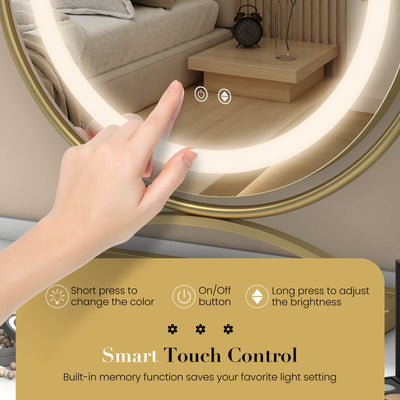 16 Inch Round Makeup Vanity Mirror with 3 Color Dimmable LED Lighting-Golden