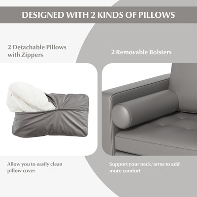 Modern Loveseat Sofa with 2 Bolsters and Side Storage Pocket-Light Gray