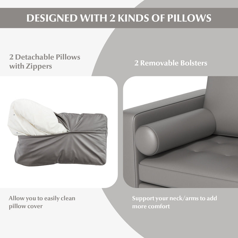 Modern Loveseat Sofa with 2 Bolsters and Side Storage Pocket-Light Gray