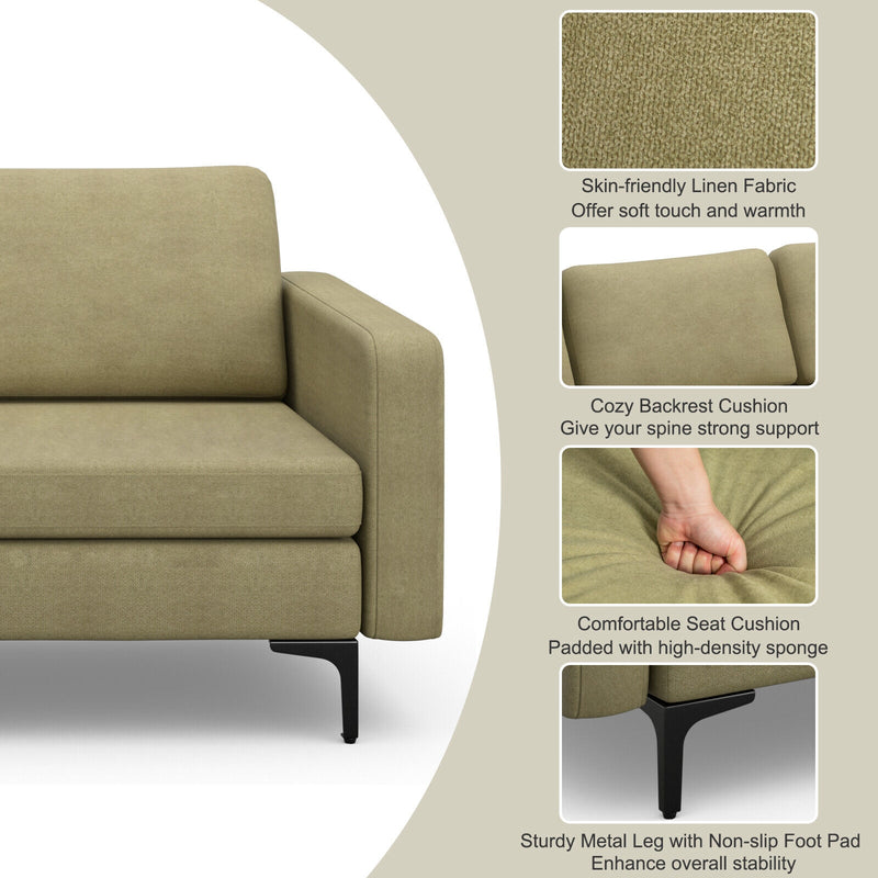 3-Seat Sectional Sofa Couch with Armrest Magazine Pocket and Metal Leg-Green