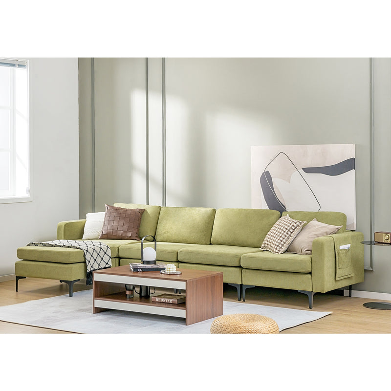 3-Seat Sectional Sofa Couch with Armrest Magazine Pocket and Metal Leg-Green