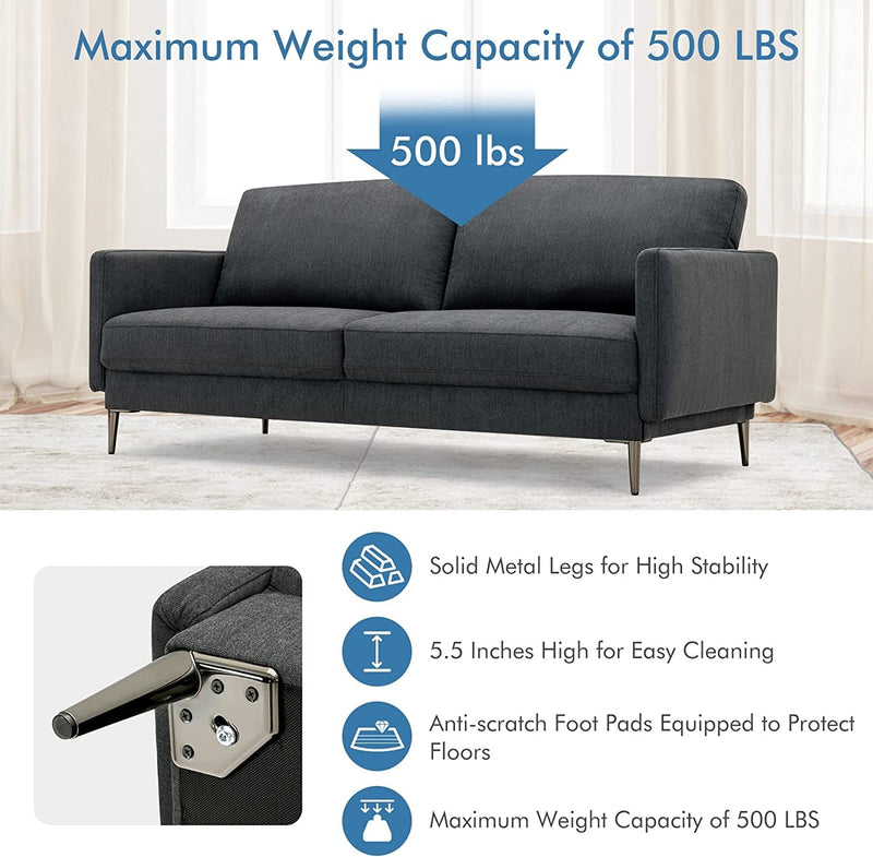 Modern Loveseat with Comfy Backrest Cushions-Gray
