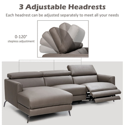 Leather Air Power Reclining Sectional Sofa with Adjustable Headrests-Gray