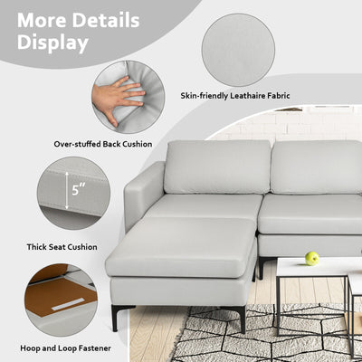 Modular Modern L-shaped Sectional Sofa with Reversible Chaise and 2 USB Ports-Light Gray