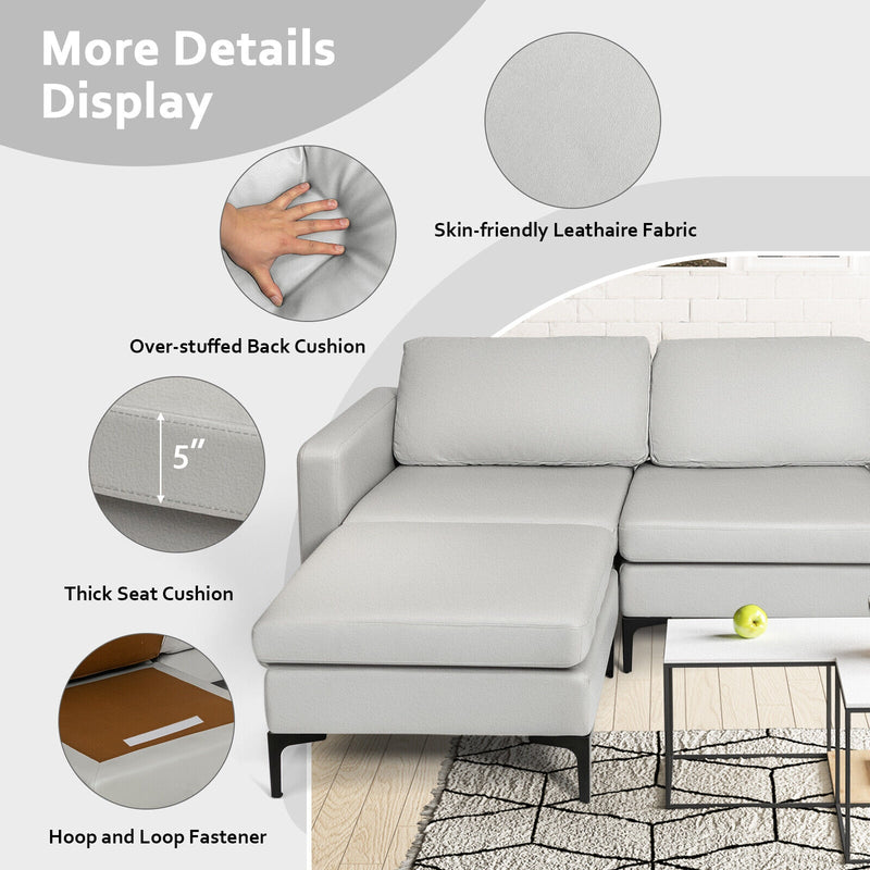 Modular Modern L-shaped Sectional Sofa with Reversible Chaise and 2 USB Ports-Light Gray