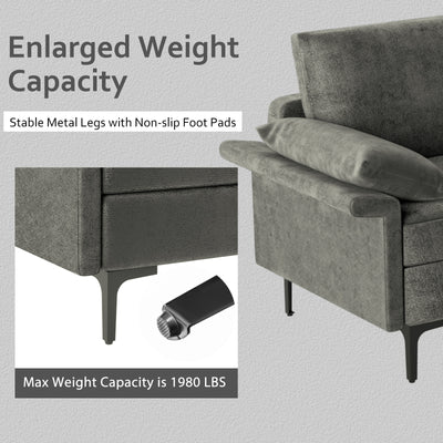 Large 3-Seat Sofa Sectional with Metal Legs and 2 USB Ports for 3-4 people-Silver
