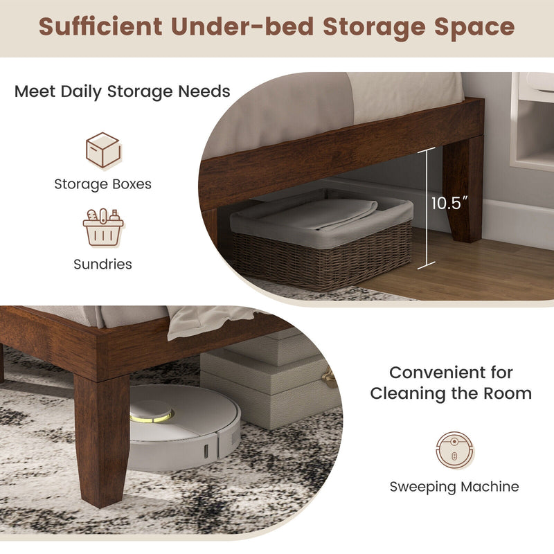 14 Inch Queen Size Rubber Wood Platform Bed Frame with Wood Slat Support-Walnut