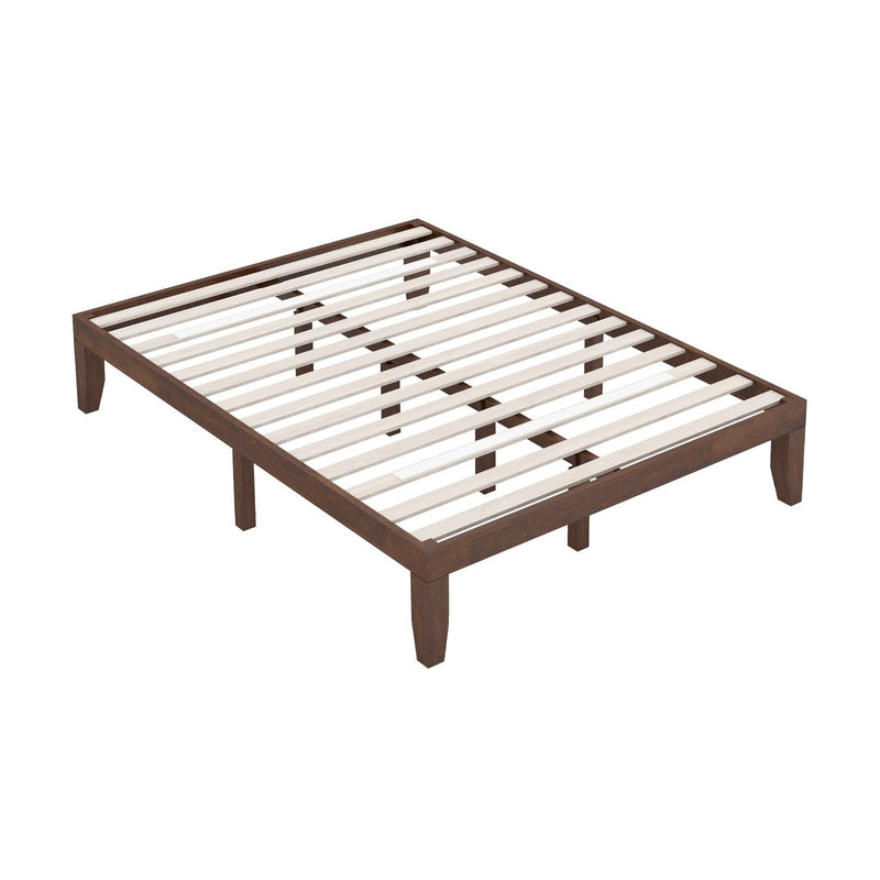 14 Inch King Size Rubber Wood Platform Bed Frame with Wood Slat Support-Walnut