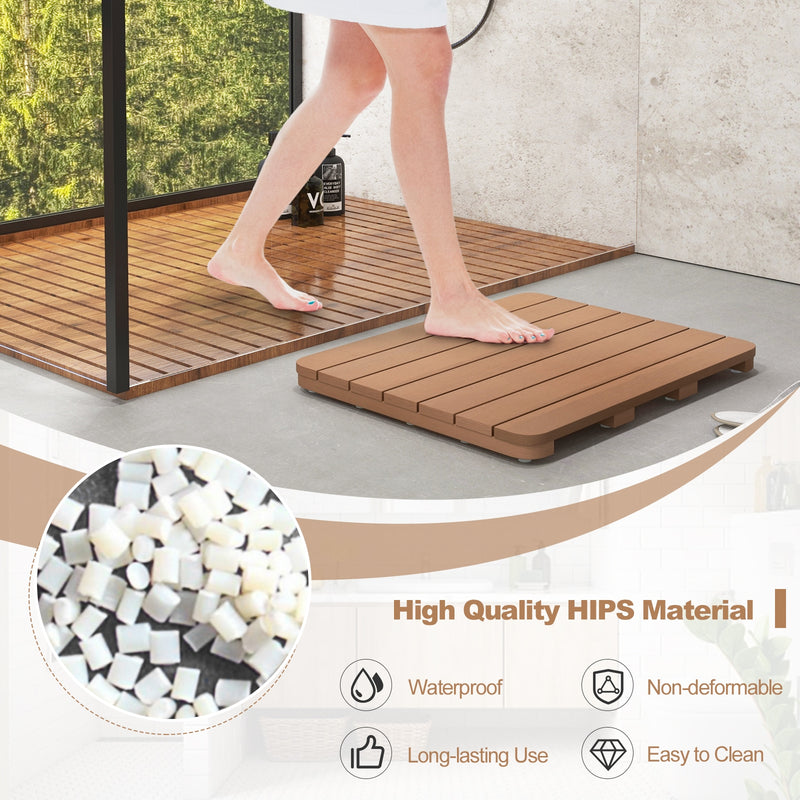 Waterproof HIPS Bath Spa Shower Mat with Non Slip Foot Pads-Brown