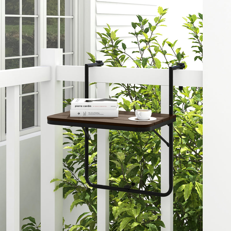 Folding Hanging Table with 3-Level Adjustable Height for Patio Balcony - Coffee