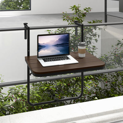 Folding Hanging Table with 3-Level Adjustable Height for Patio Balcony - Coffee