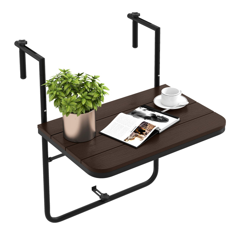 Folding Hanging Table with 3-Level Adjustable Height for Patio Balcony - Coffee