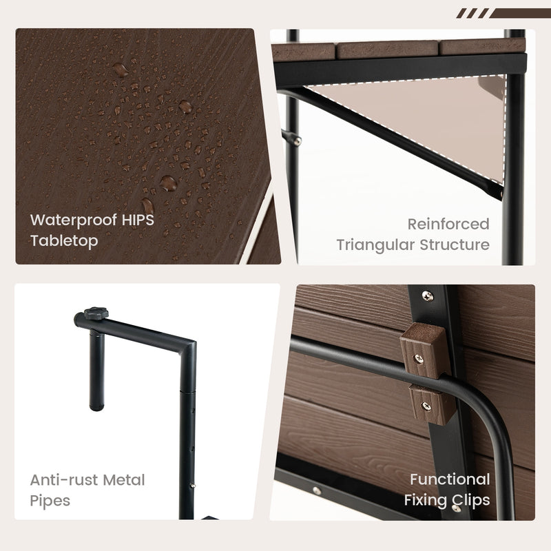 Folding Hanging Table with 3-Level Adjustable Height for Patio Balcony - Coffee