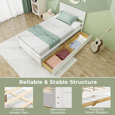 Twin Size Bed Frame with Storage Drawers-White