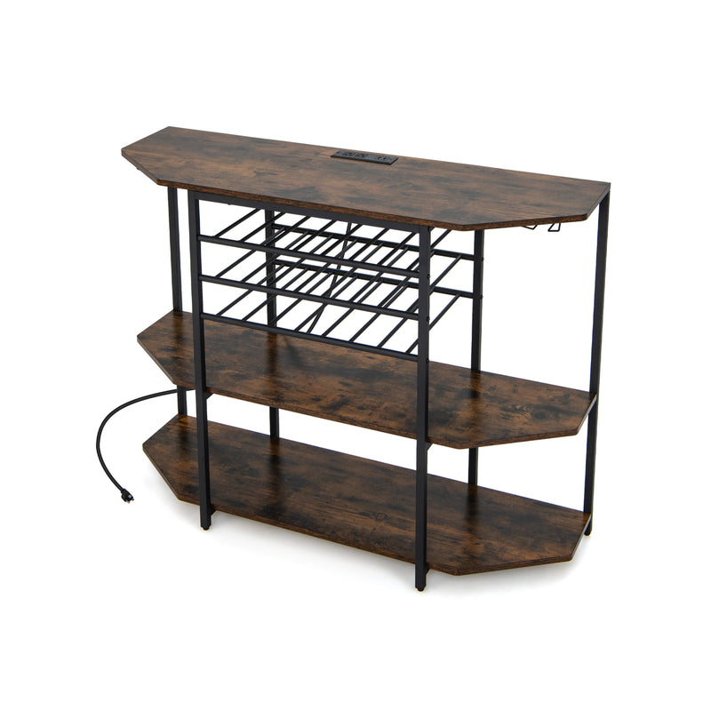 3-Tier Wine Bar Cabinet with Storage Shelves-Brown