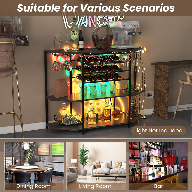 3-Tier Wine Bar Cabinet with Storage Shelves-Gray